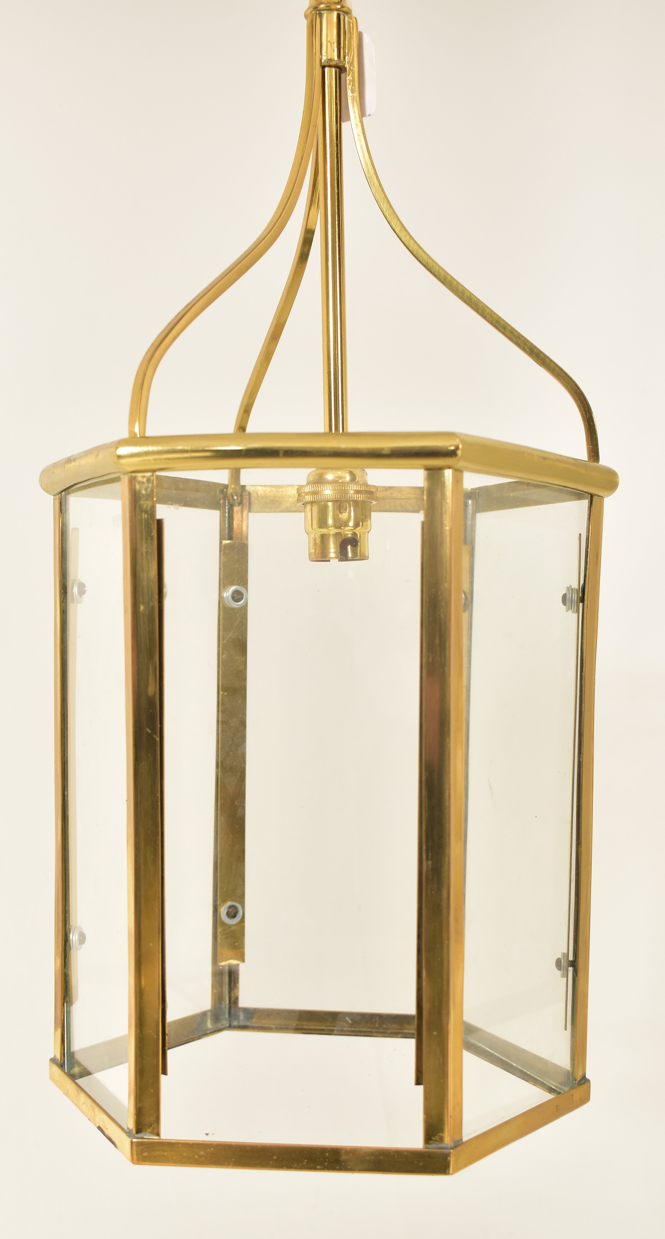 GEORGE III REVIVAL BRASS & GLASS HEXAGONAL PORCH LANTERN LIGHT - Image 2 of 3