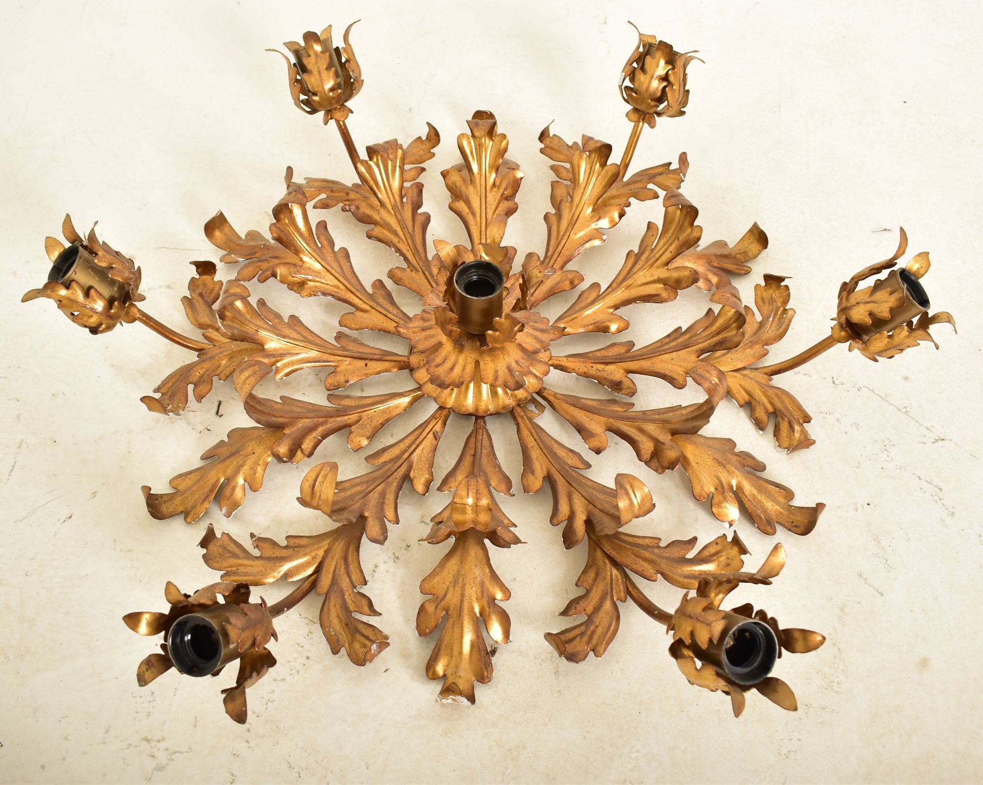 ITALIAN INSPIRED TOLEWARE STYLE GILT SIX ARM CEILING LIGHT - Image 2 of 5