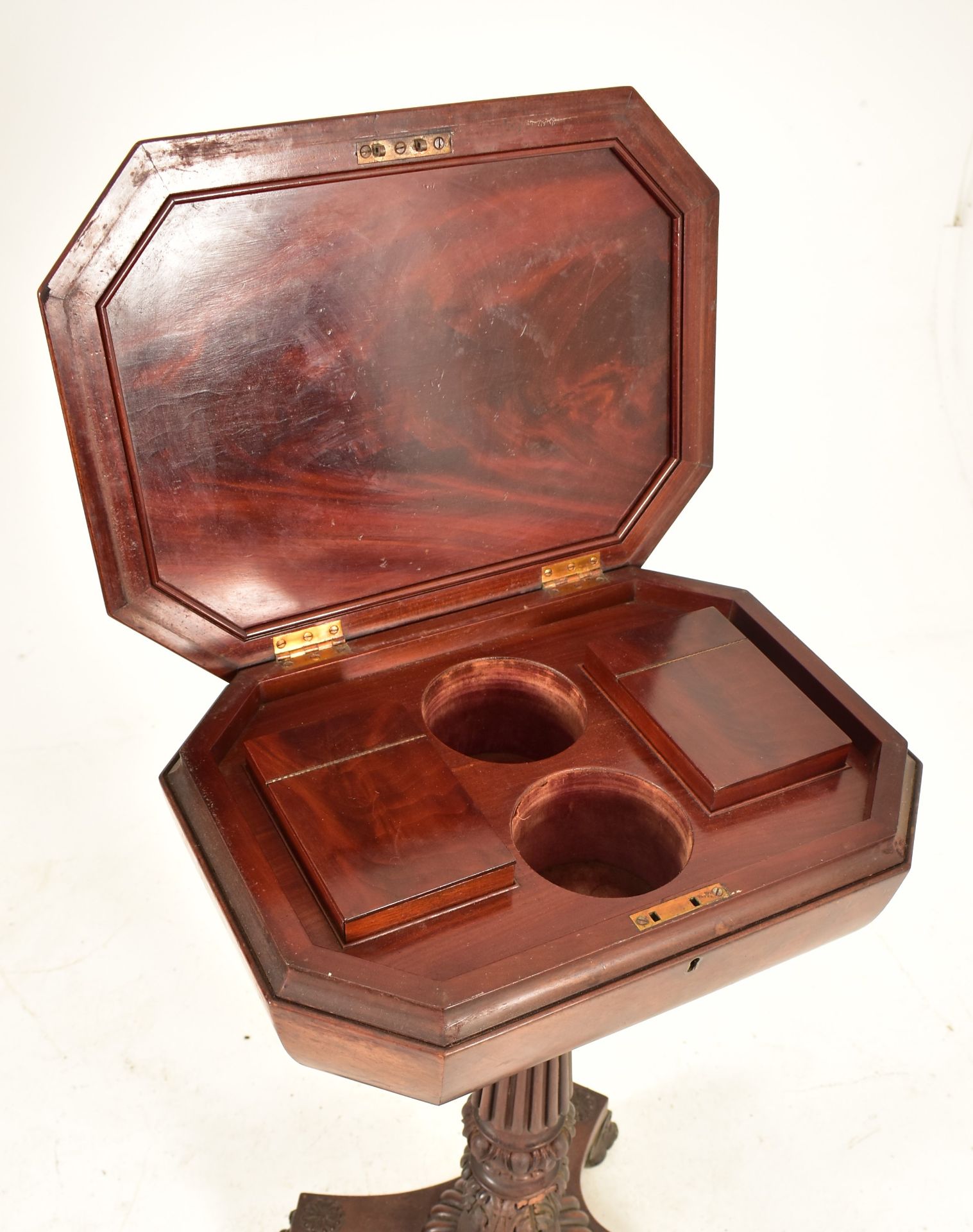 WILLIAM IV FLAME MAHOGANY OCTAGONAL TEAPOY ON STAND - Image 4 of 5