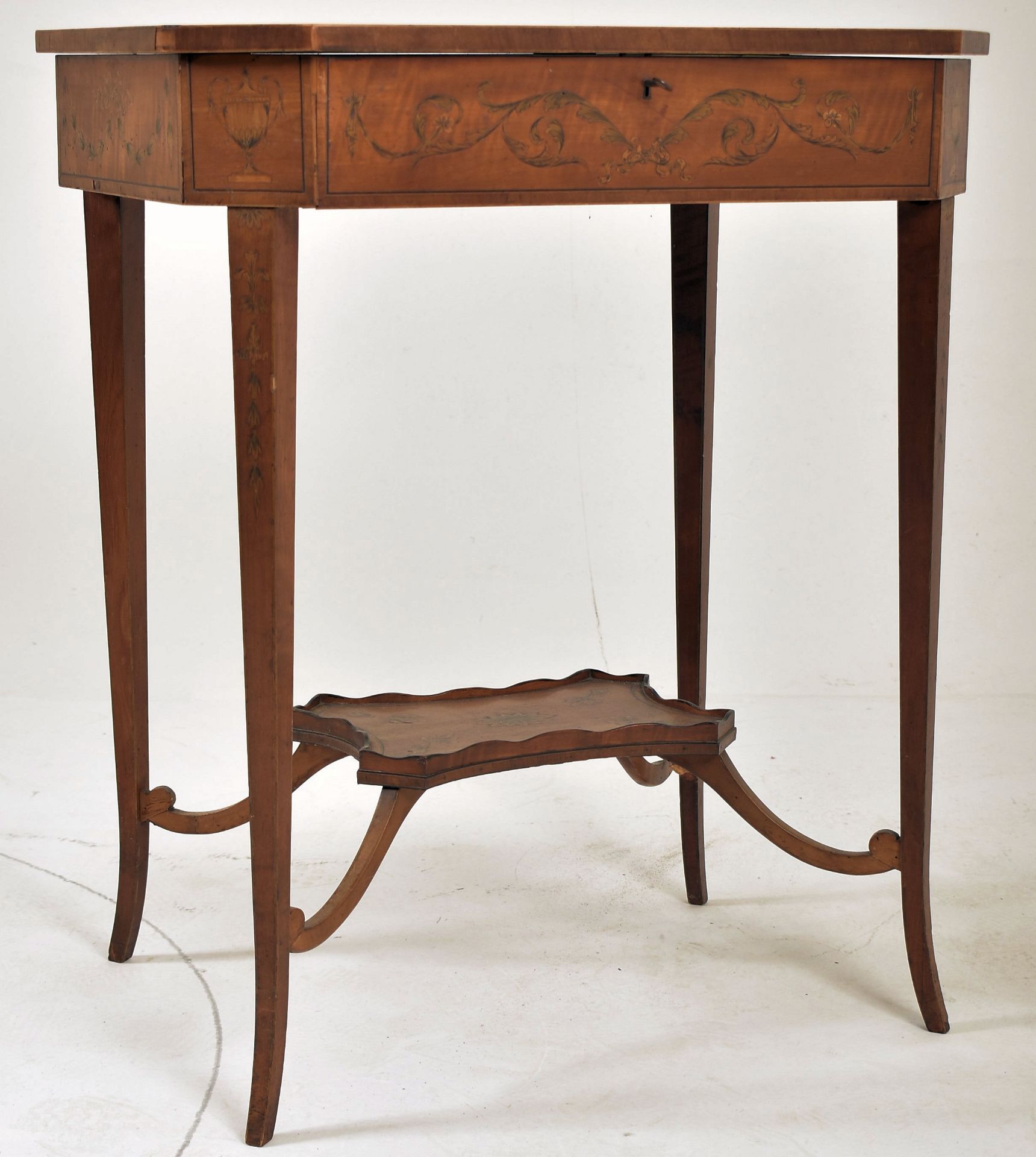 EDWARDIAN SATINWOOD & MARQUETRY INLAID BIJOUTERIE TABLE