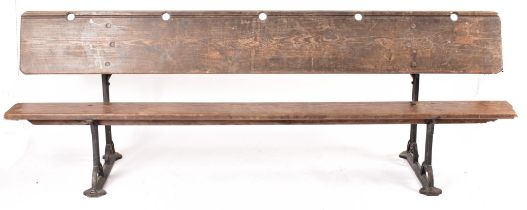 VICTORIAN PINE & CAST IRON ECCLESIASTIC CHURCH BENCH