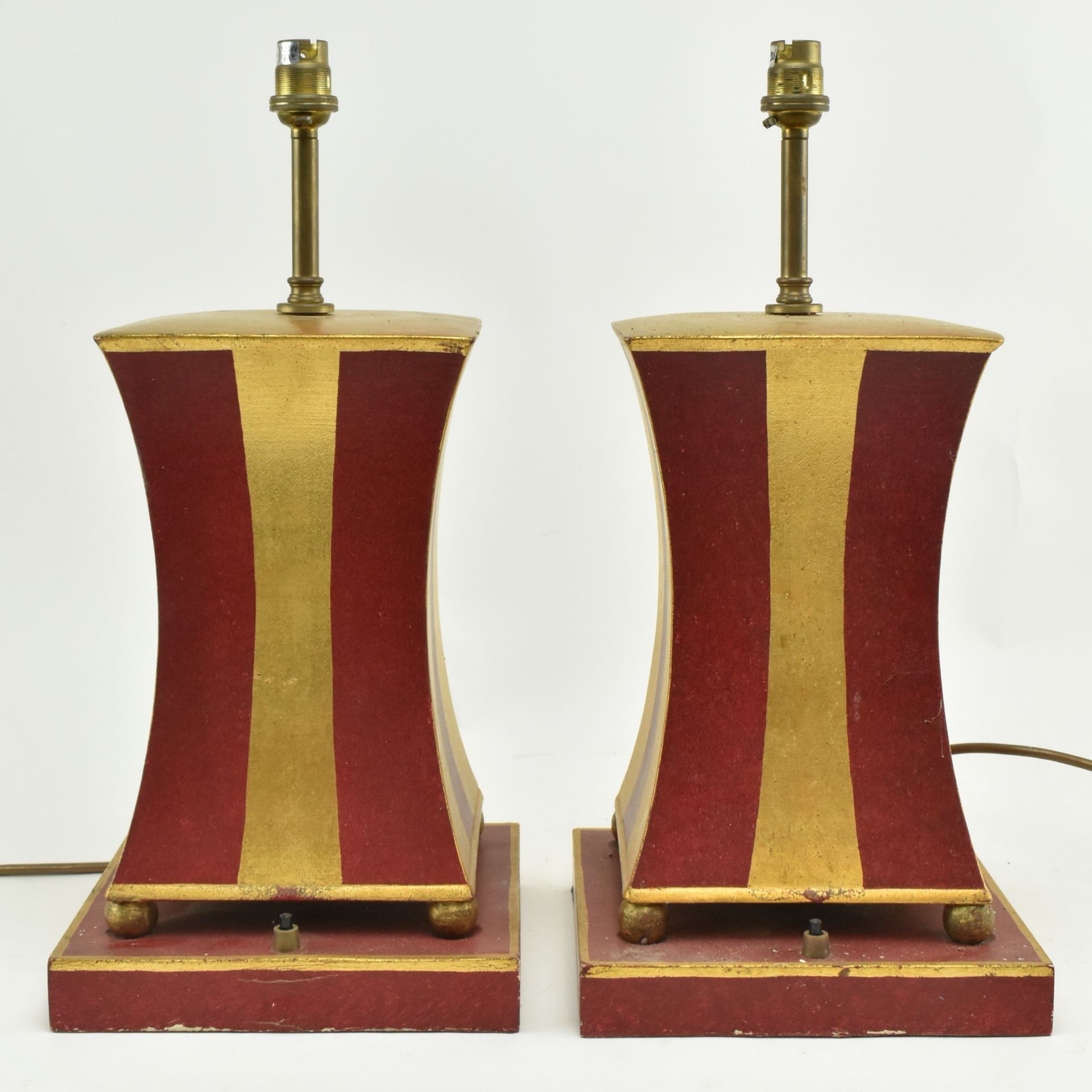 PORTA ROMANA - PAIR OF GOLD & RED PAINTED DESK TABLE LAMPS