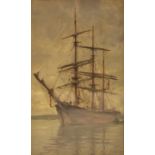 HENRY SCOTT TUKE (1858-1929) - MOORED SHIP - 1887 OIL ON CANVAS