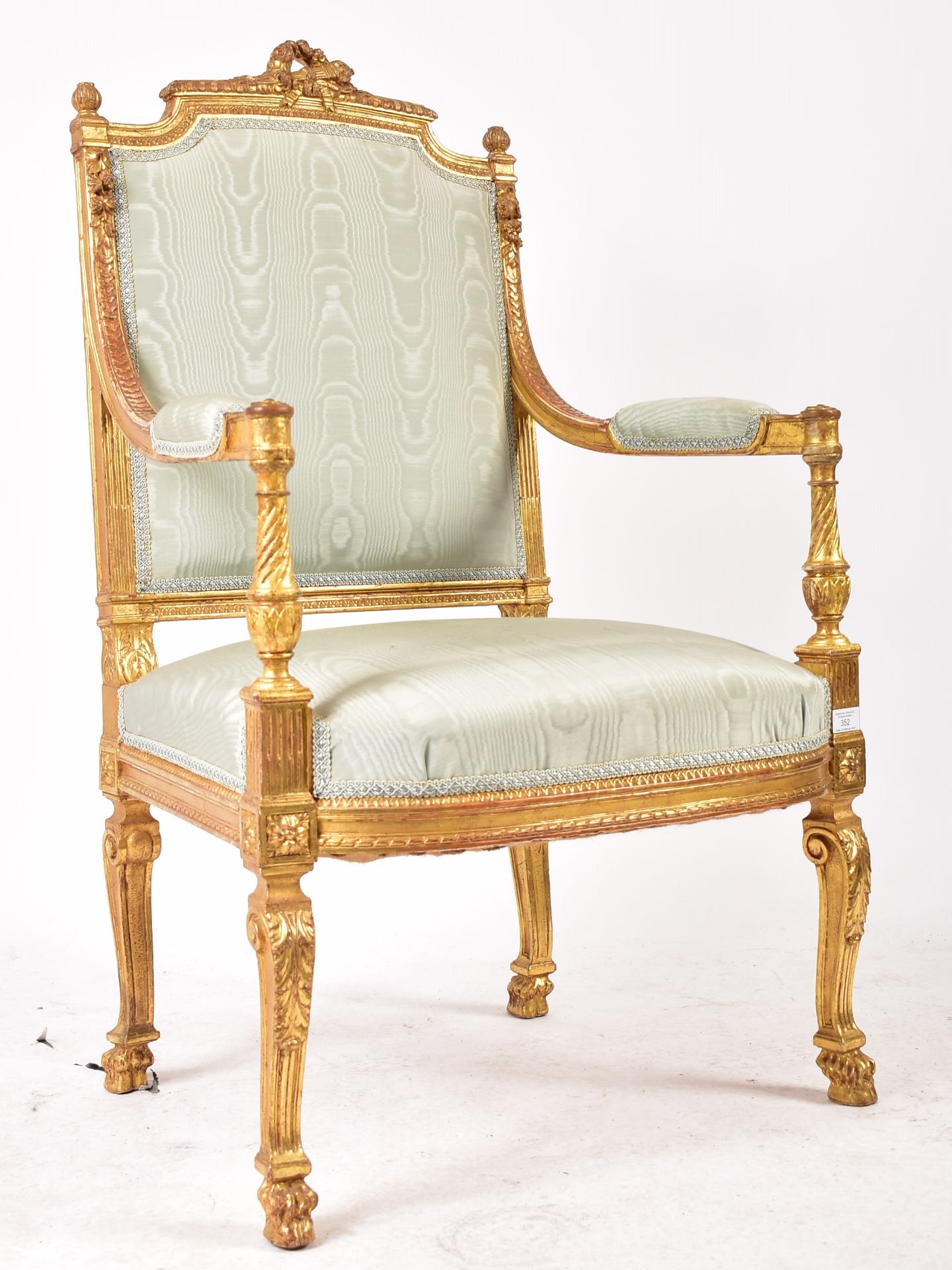 19TH CENTURY FRENCH LOUIS XVI STYLE GILT WOOD FAUTEUIL CHAIR