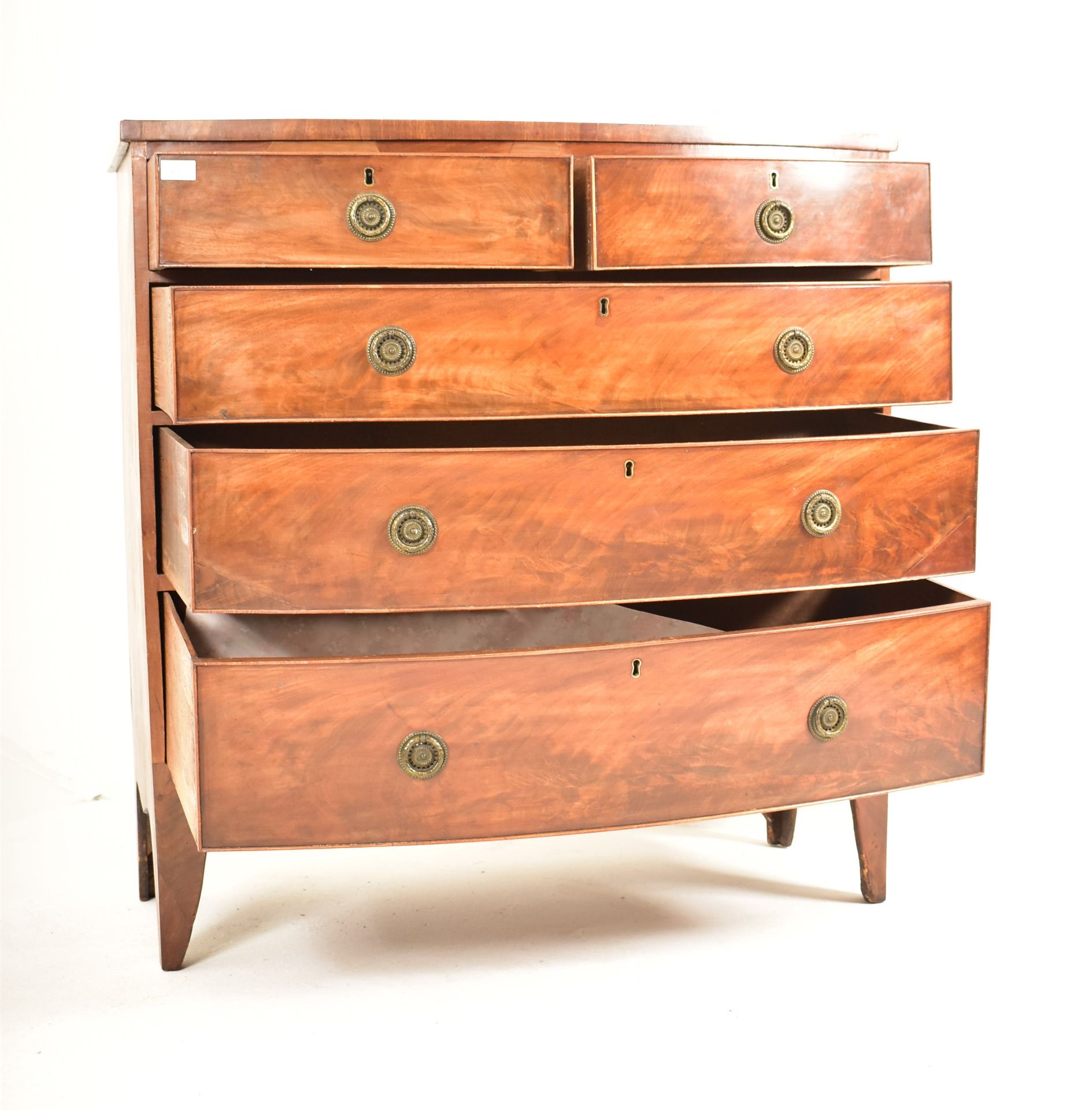 GEORGE III FLAME MAHOGANY BOW FRONT CHEST OF DRAWERS - Image 4 of 8