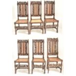 HARLEQUIN SET OF SIX CHARLES II CARVED WALNUT & RATTAN CHAIRS