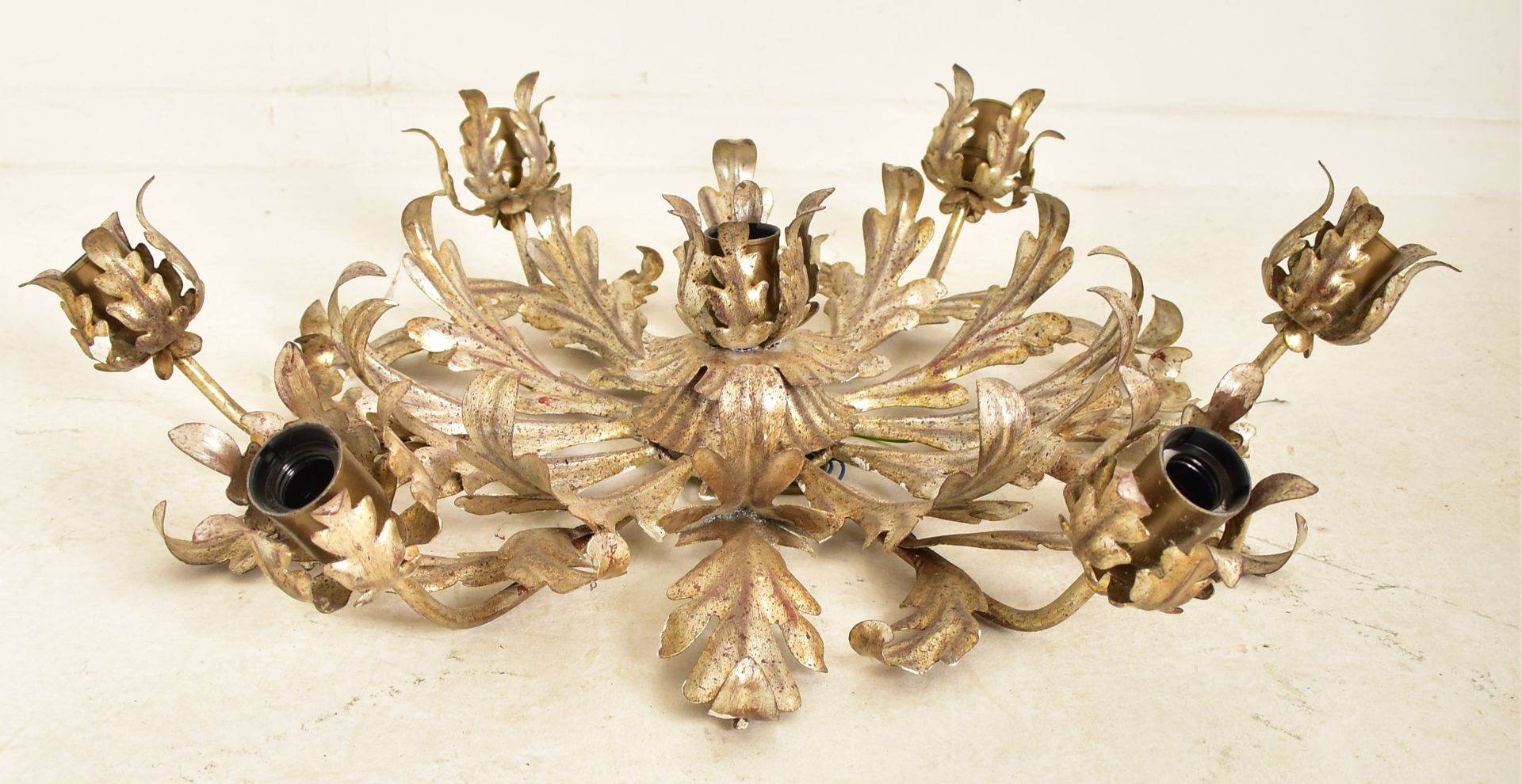 ITALIAN INSPIRED TOLEWARE STYLE GILT SIX ARM CEILING LIGHT - Image 6 of 6