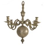 MID 19TH CENTURY DUTCH STYLE FOUR BRANCH PEWTER CHANDELIER