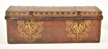 GEORGE III BRASS & LEATHER STUDDED TRAVELLING TRUNK