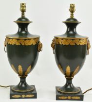 PAIR OF REGENCY STYLE TOLEWARE PAINTED URN DESK LAMPS