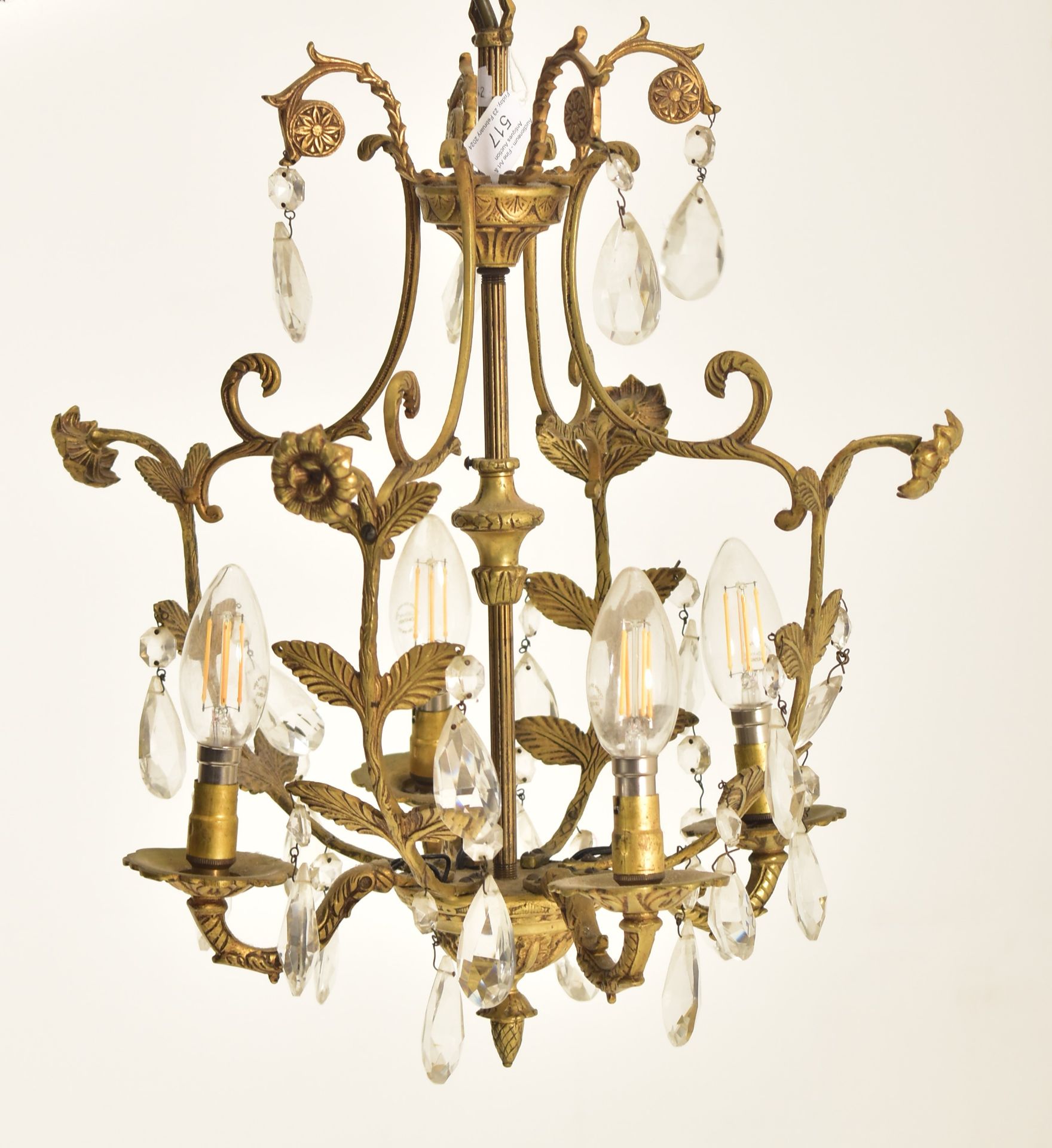 FRENCH 20TH CENTURY ORMOLU & CUT GLASS DROP CHANDELIER