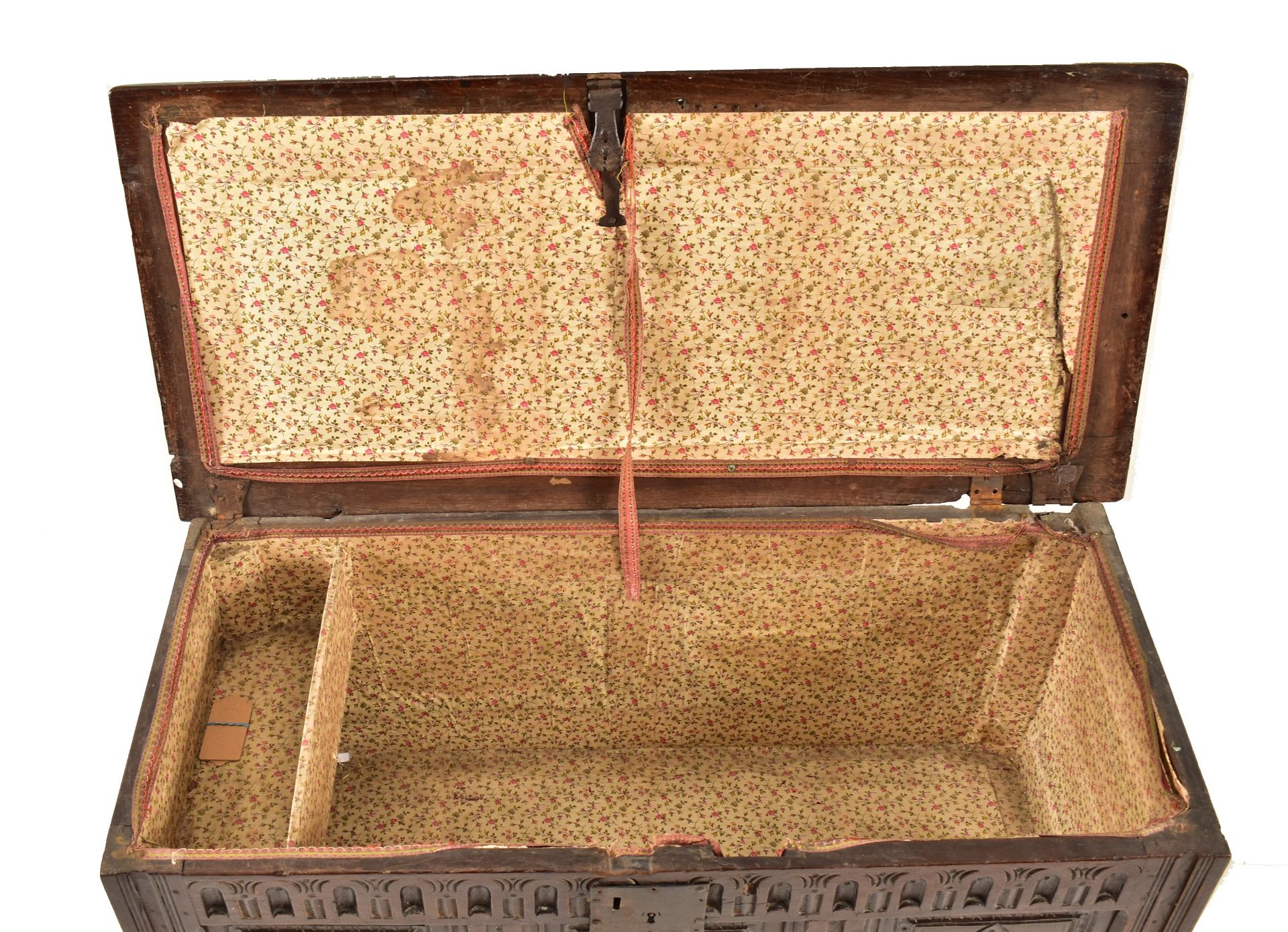 17TH CENTURY CARVED OAK COFFER BLANKET BOX CHEST - Bild 6 aus 9