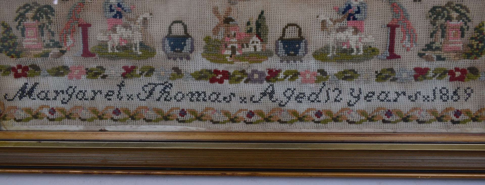 VICTORIAN NEEDLEPOINT SAMPLER BY MARGARET THOMAS AGED 12 - Image 3 of 4