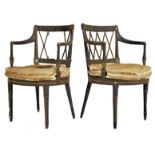 PAIR REGENCY 19TH CENTURY EBONISED & GILT PARCEL CHAIRS