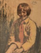 WILLIAM CONOR (1881-1968) - GIRL IN RED CRAVAT PASTEL ON PAPER