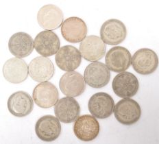 TWENTY ONE PRE 1947 .500 SILVER TWO SHILLINGS COINS