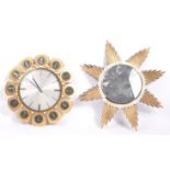 A 20TH CENTURY METAMEC WALL CLOCK & BRASS SUNBURST MIRROR