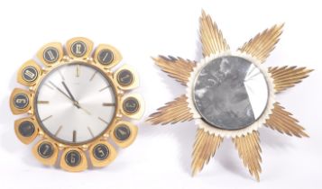 A 20TH CENTURY METAMEC WALL CLOCK & BRASS SUNBURST MIRROR