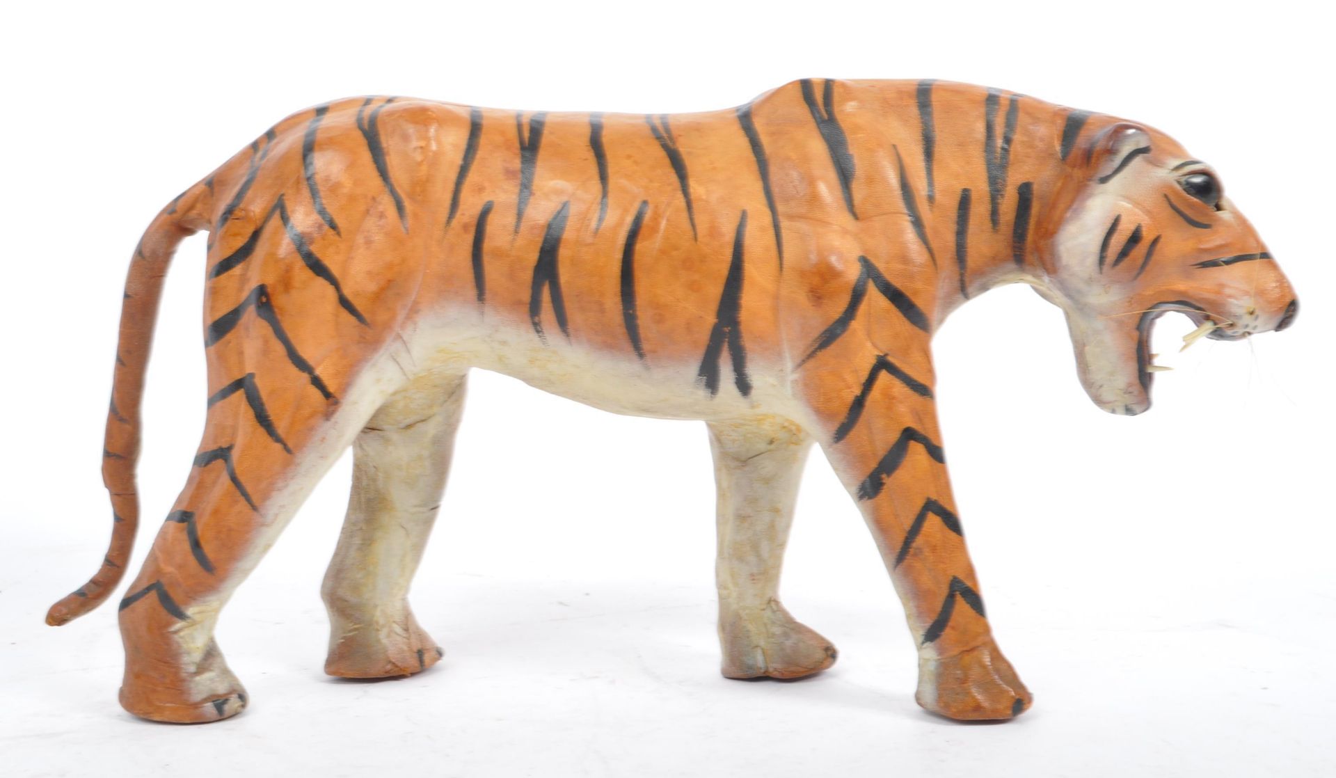 20TH CENTURY FRENCH PAINTED LEATHER TIGER FIGURE - Image 3 of 9