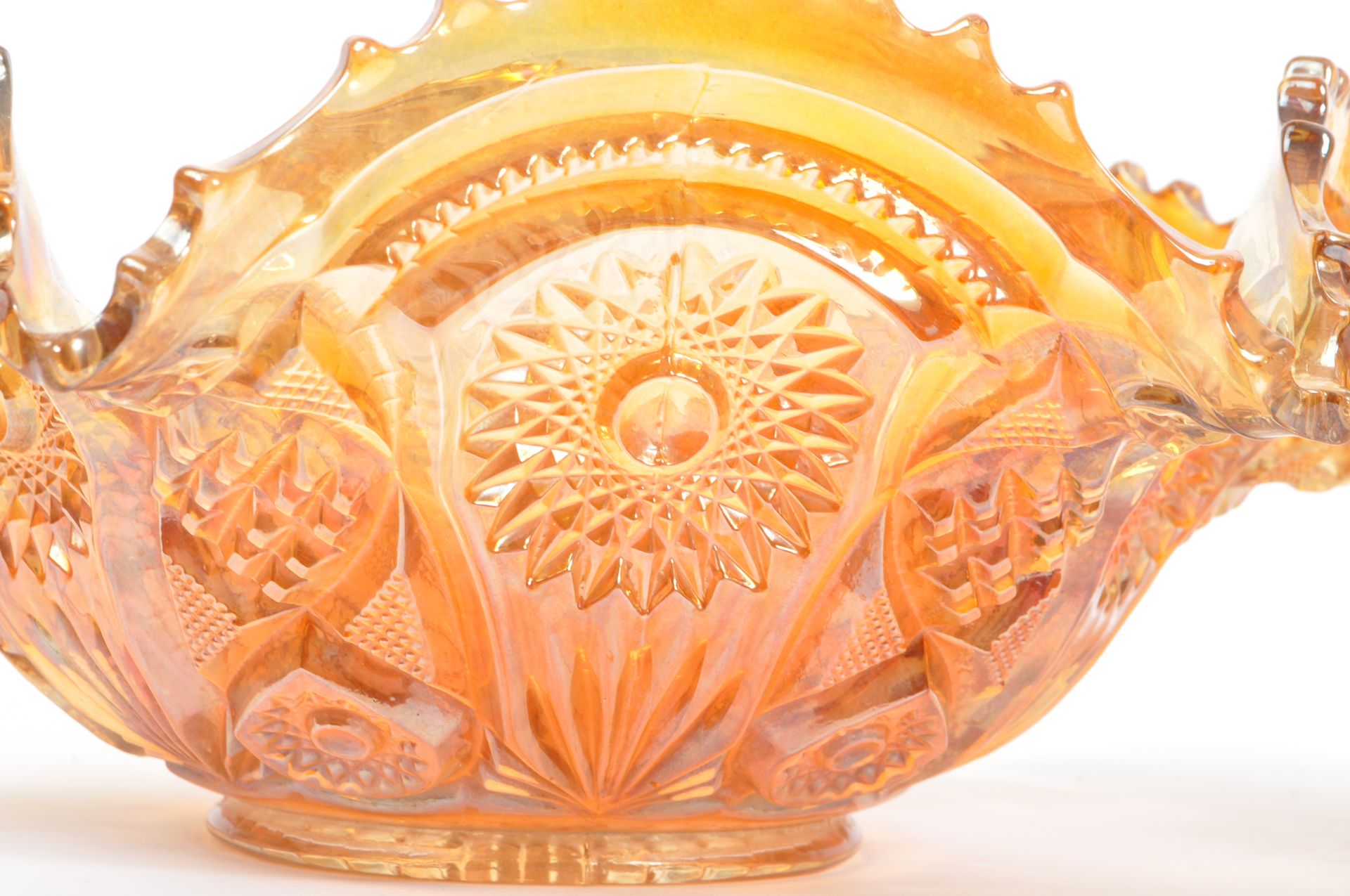 IRIDESCENT CARNIVAL GLASS MARIGOLD PUNCH BOWL - Image 10 of 10