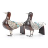 PAIR OF TURQUOISE PERUVIAN SILVER BIRD CANDLE HOLDERS