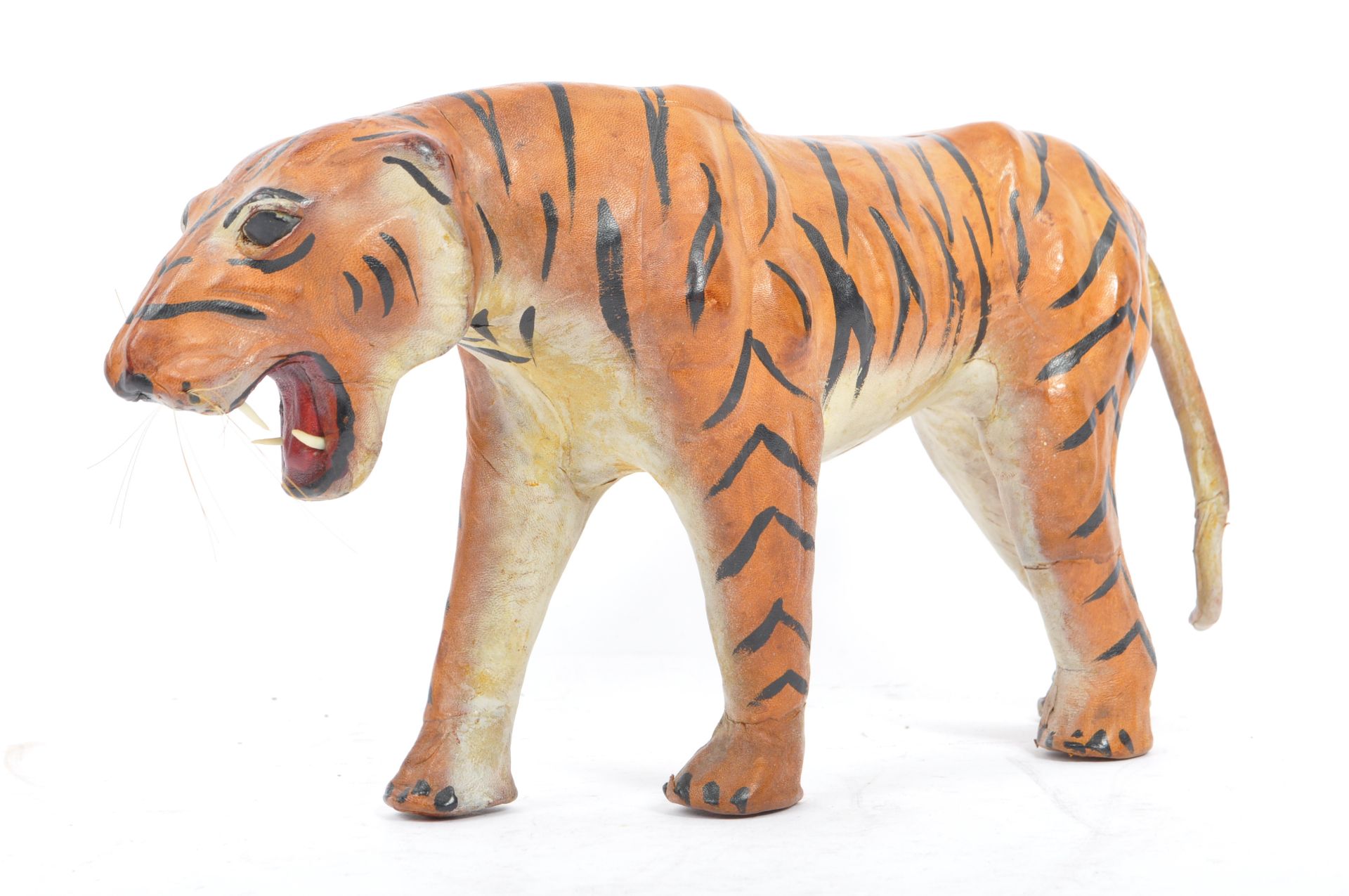 20TH CENTURY FRENCH PAINTED LEATHER TIGER FIGURE