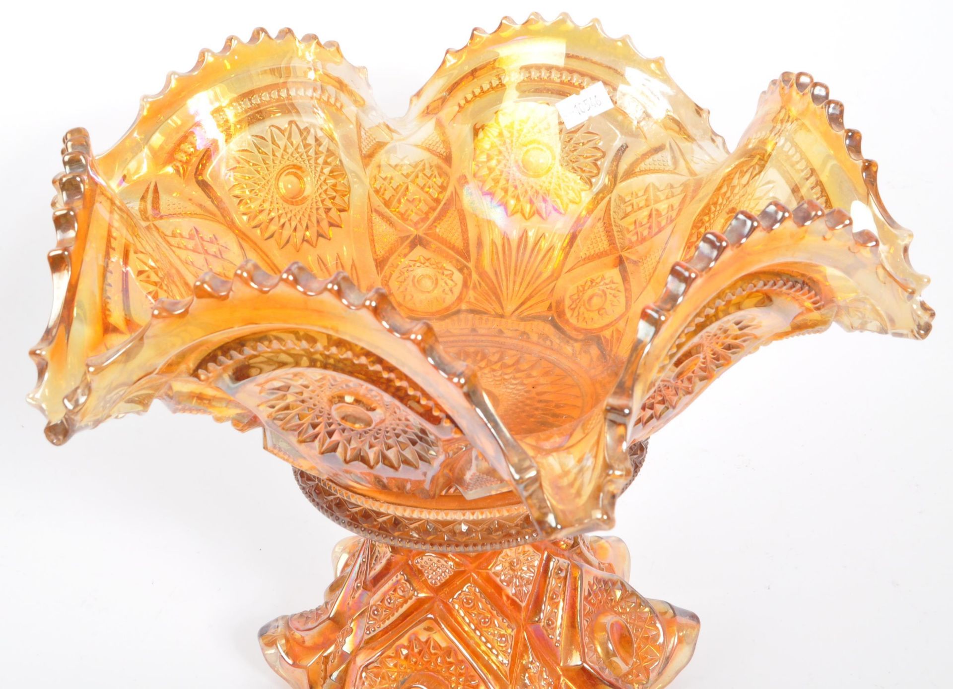 IRIDESCENT CARNIVAL GLASS MARIGOLD PUNCH BOWL - Image 4 of 10