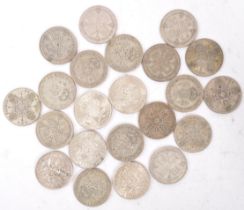 TWENTY ONE PRE 1947 .500 SILVER TWO SHILLINGS COINS