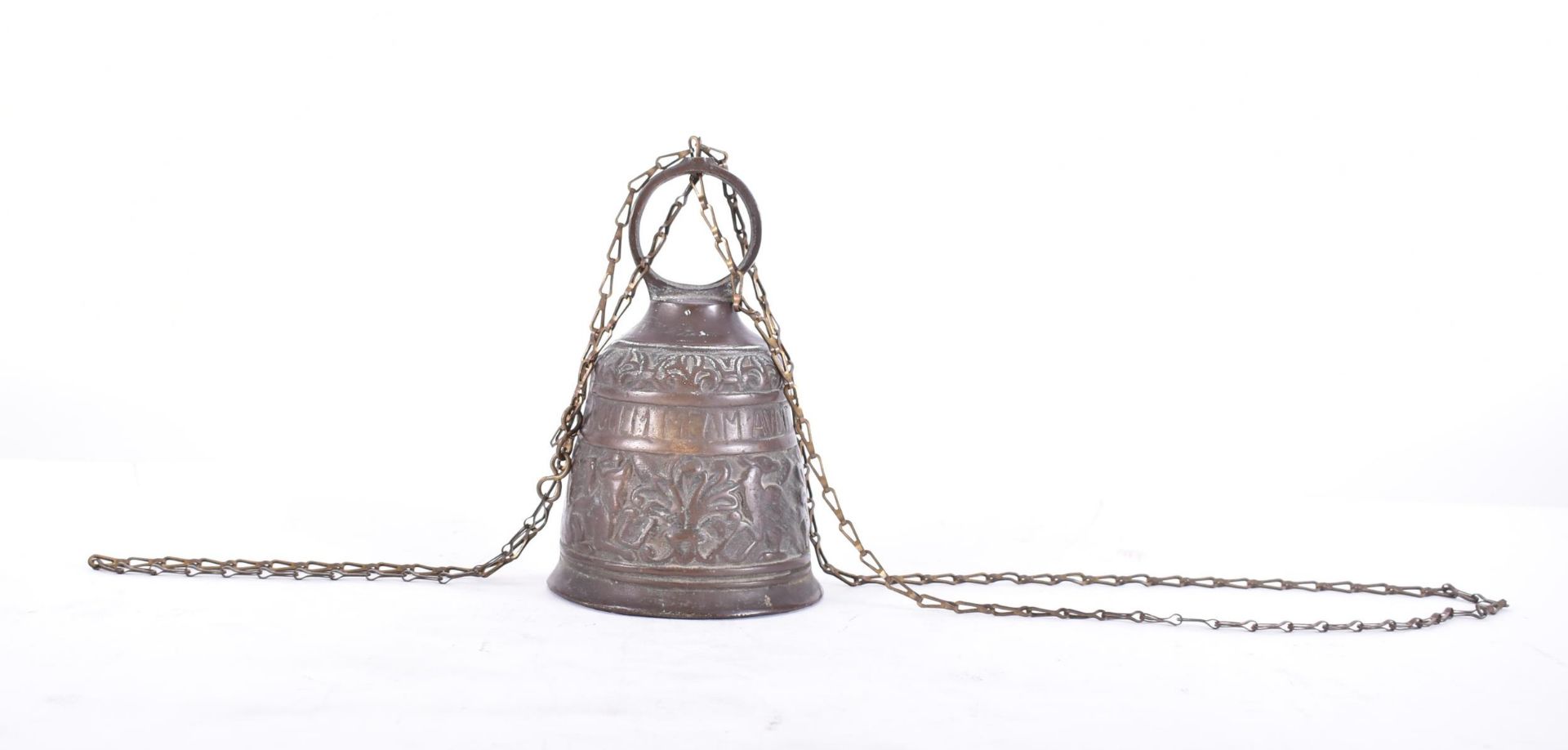 19TH CENTURY HEAVY BRASS ECCLESIASTICAL BELL / KNOCKER