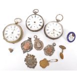 COLLECTION OF SILVER HALLMARKED POCKET WATCHES & MEDALS