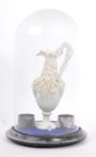 19TH CENTURY VICTORIAN GLASS DOMED WHITE BISQUE EWER VASE