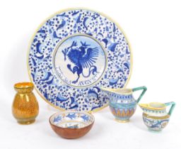 LATE 19TH CENTURY ITALIAN MAJOLICA WALL PLATE AND VASES