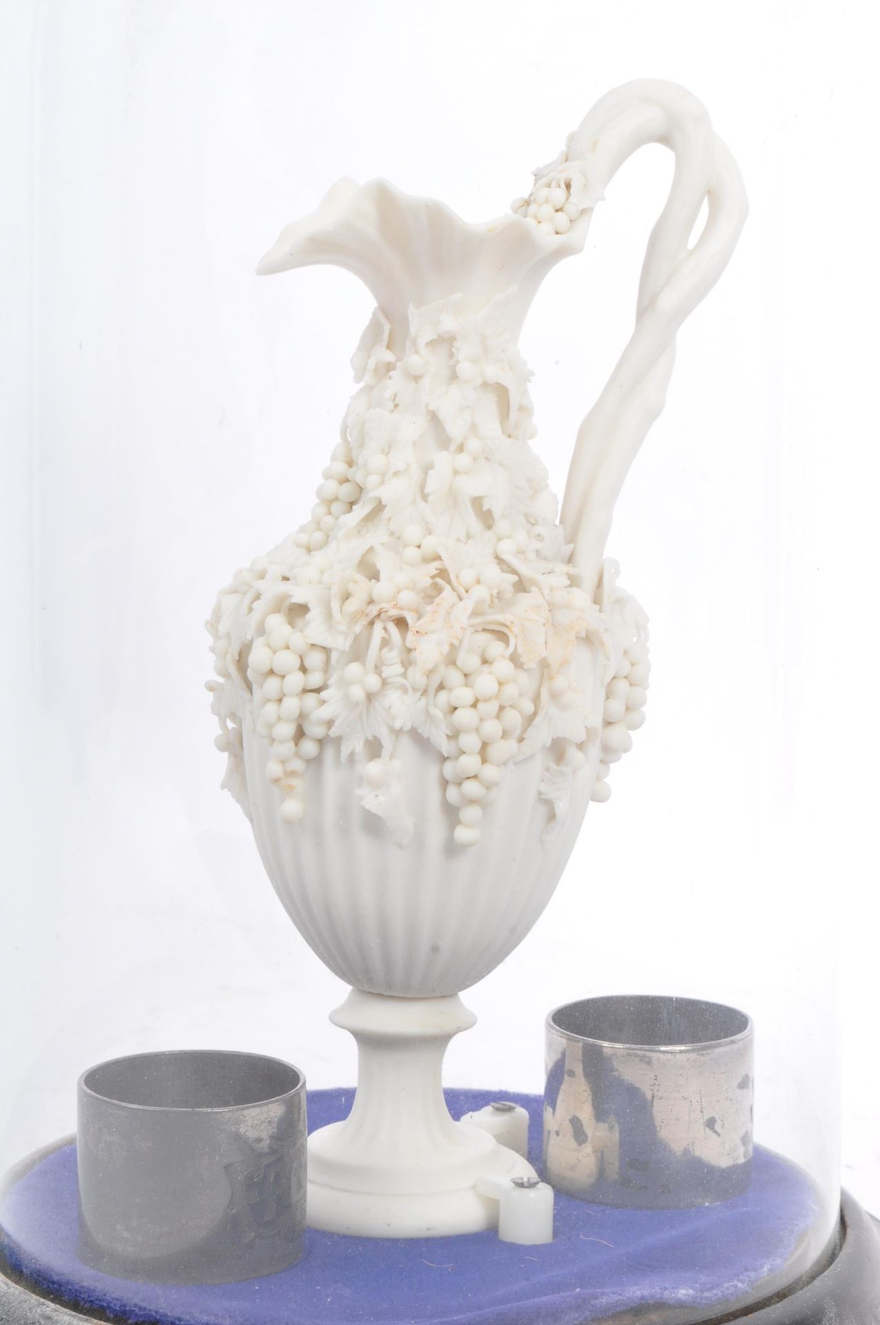 19TH CENTURY VICTORIAN GLASS DOMED WHITE BISQUE EWER VASE - Image 2 of 8