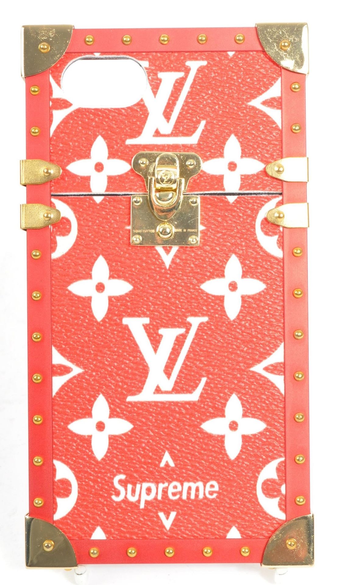 LOUIS VUITTON X SUPREME RED / GOLD IPHONE 7 CASE IN BOX - Image 4 of 7