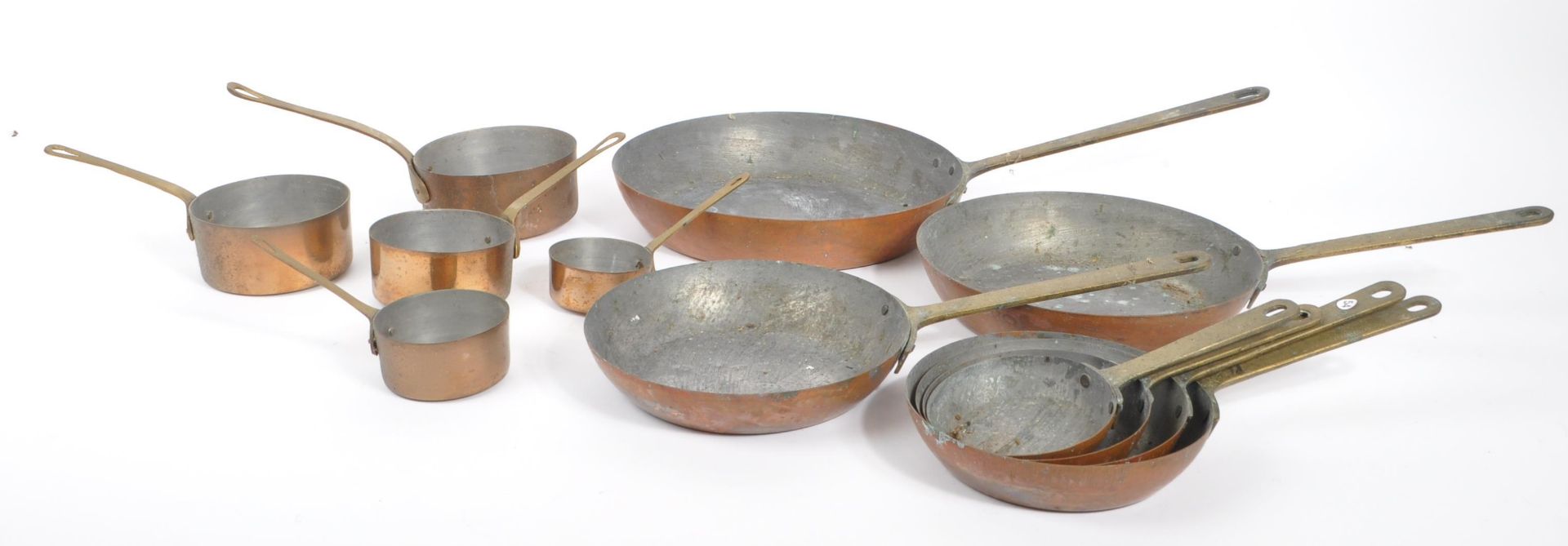 COLLECTION OF 19TH CENTURY VICTORIAN COPPER FRYING PANS