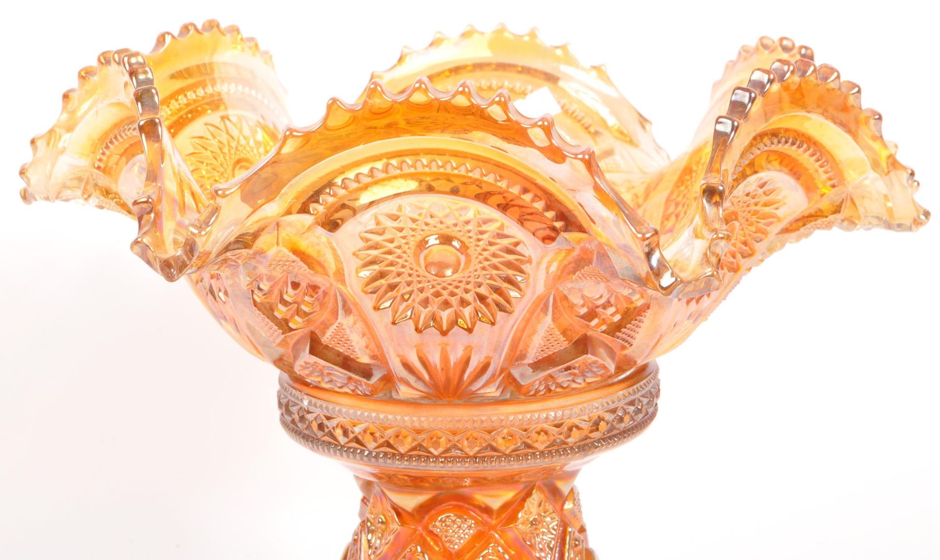 IRIDESCENT CARNIVAL GLASS MARIGOLD PUNCH BOWL - Image 3 of 10