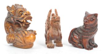 COLLECTION OF THREE JAPANESE NETSUKE CARVED FIGURES