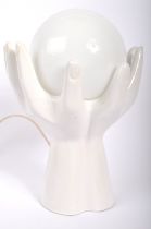 RETRO WHITE PORCELAIN & GLASS HANDS LAMP LIGHT BY PHOENIX