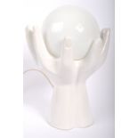 RETRO WHITE PORCELAIN & GLASS HANDS LAMP LIGHT BY PHOENIX