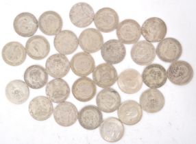 THIRTY PRE 1947 GEORGE V & VI .500 SILVER SHILLINGS