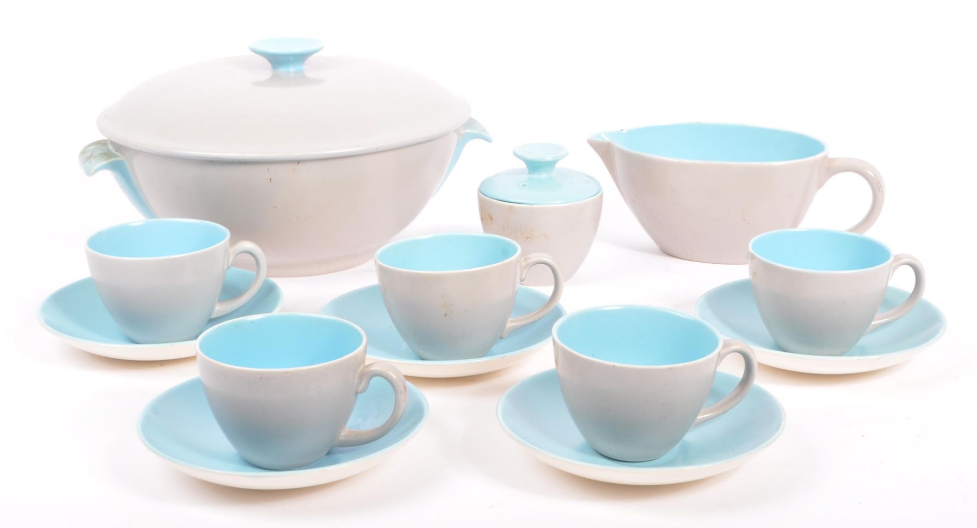 VINTAGE GREY & SKY BLUE TWINTONE SERVICE BY POOLE POTTERY