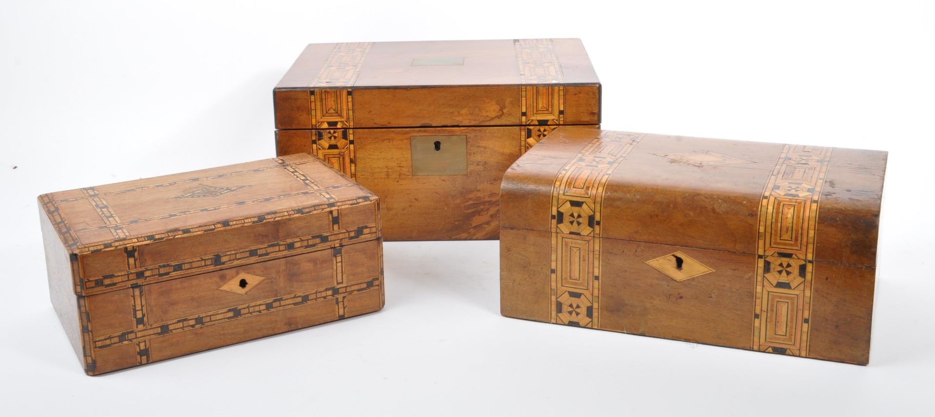 VICTORIAN TUNBRIDGE WARE SEWING BOXES AND WRITING SLOPE - Image 2 of 10