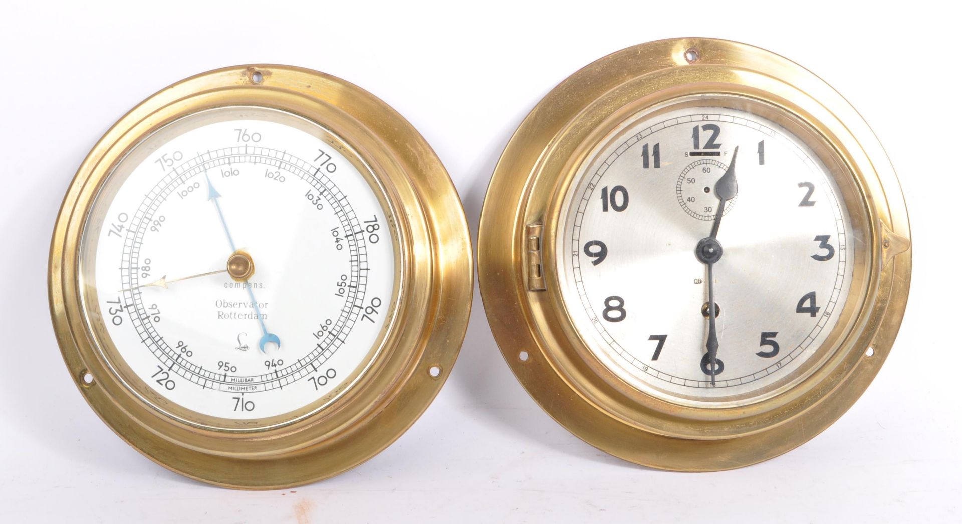 NAUTICAL MARITIME BRASS CLOCK AND DUTCH BAROMETER