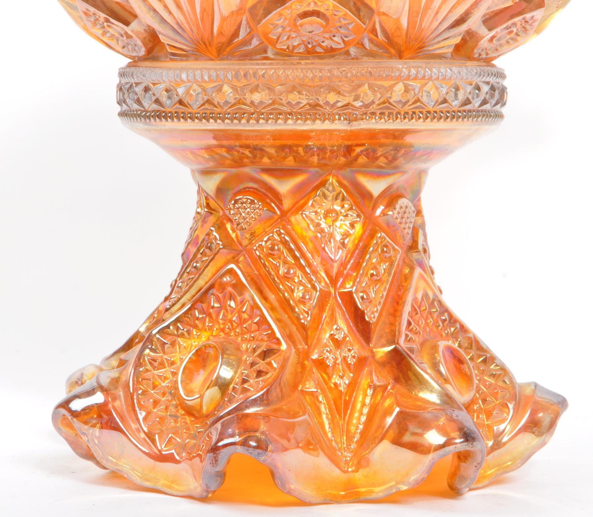 IRIDESCENT CARNIVAL GLASS MARIGOLD PUNCH BOWL - Image 5 of 10