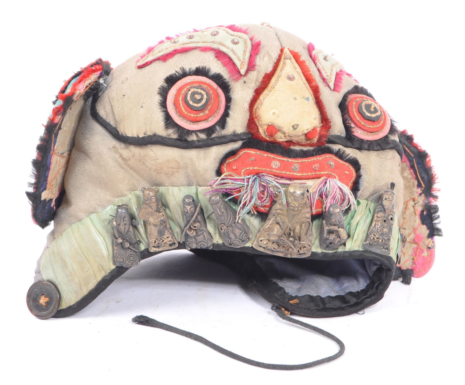 QING DYNASTY SILK EMBROIDERED CHINESE TEXTILE / DEITY HAT