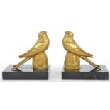 PAIR OF ART DECO GILT METAL & MARBLE BIRD BOOKENDS