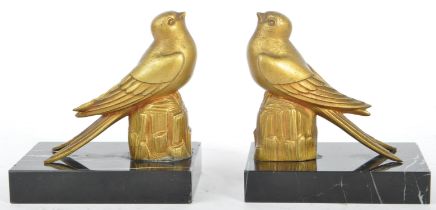 PAIR OF ART DECO GILT METAL & MARBLE BIRD BOOKENDS