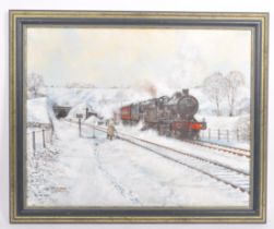 1999 RAILWAY STEAM ENGINE 937515 OIL ON CANVAS BY BERNARD JONES