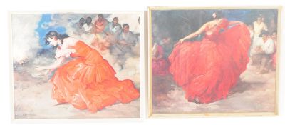 TWO RETRO CLEMENTE FRS PRINTS DEPICTING A DANCING WOMAN