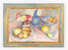 20TH CENTURY EVE LITTLETON OIL ON BOARD 'STILL LIFE OF FRUIT'